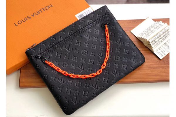 Replica Louis Vuitton M67461 LV A4 Pouch Bags Black Taurillon leather