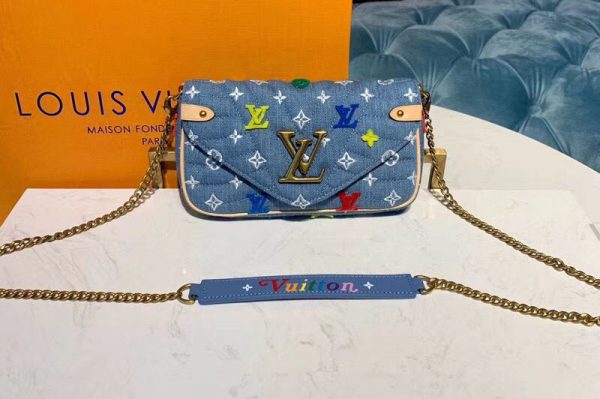 Replica Louis Vuitton M67531 LV New Wave Chain Pochette Bags Blue Monogram Denim