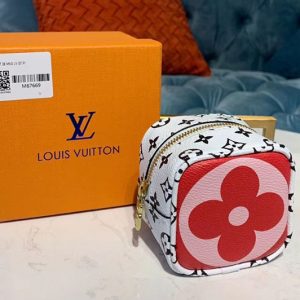 Replica Louis Vuitton M67669 LV Porte Monnaie Cube coin purse Red Monogram canvas