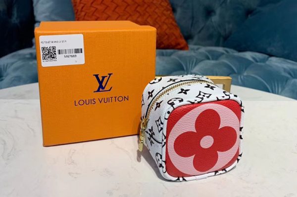 Replica Louis Vuitton M67669 LV Porte Monnaie Cube coin purse Red Monogram canvas