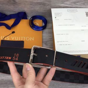 Replica Louis Vuitton M0156T LV Damier Print 40mm Reversible Belt Damier Cobalt Canvas Silver Buckle