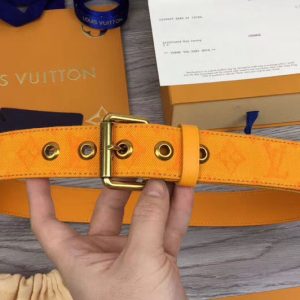 Replica Louis Vuitton M0175T LV Signature 35mm Belt Orange Monogram Denim