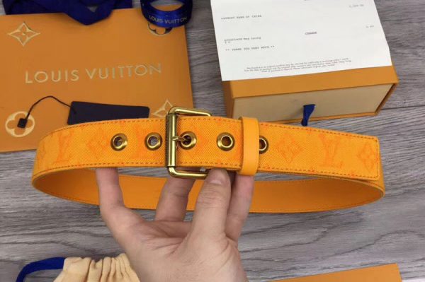 Replica Louis Vuitton M0175T LV Signature 35mm Belt Orange Monogram Denim