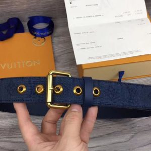 Replica Louis Vuitton M0175T LV Signature 35mm Belt Navy Blue Monogram Denim