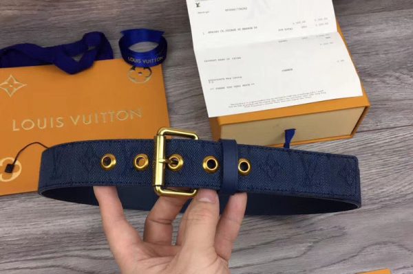 Replica Louis Vuitton M0175T LV Signature 35mm Belt Navy Blue Monogram Denim