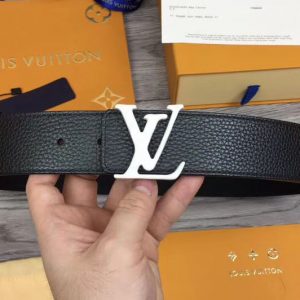 Replica Louis Vuitton M0109T LV Initiales 40mm Reversible Belt Black Taurillon Leather White Buckle