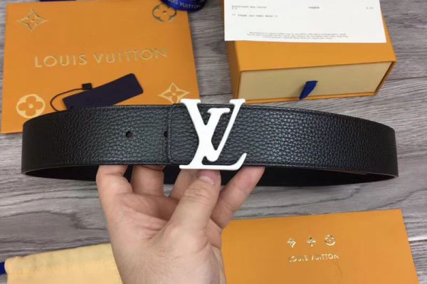 Replica Louis Vuitton M0109T LV Initiales 40mm Reversible Belt Black Taurillon Leather White Buckle