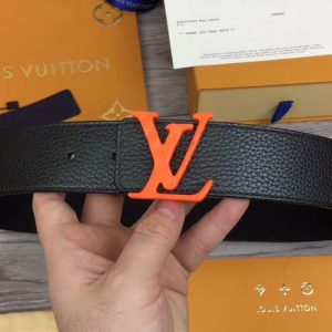 Replica Louis Vuitton M0109T LV Initiales 40mm Reversible Belt Black Taurillon Leather Orange Buckle