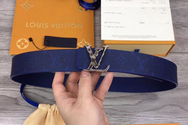 Replica Louis Vuitton M0159V LV Initiales 40mm Reversible Belt Blue Monogram Canvas and Taiga leather