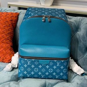 Replica Louis Vuitton M30229 Discovery Backpack PM Bags Blue Monogram canvas and Taiga leather