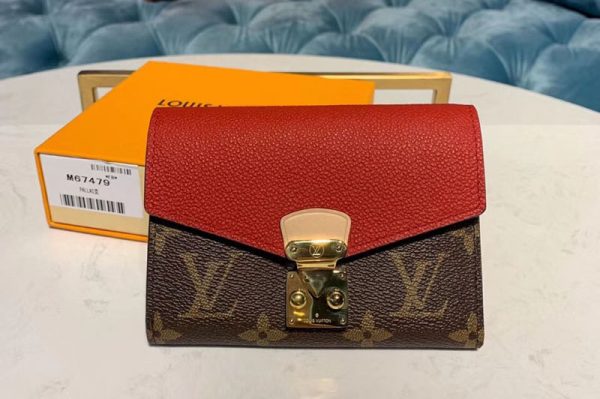 Replica Louis Vuitton M67478 LV Pallas Compact Wallet Monogram Canvas And Red Calf Leather