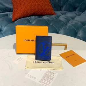 Replica Louis Vuitton M67905 LV Pocket Organizer Wallet Blue Epi Leather