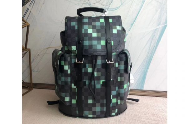 Replica Louis Vuitton N40063 LV Christopher Backpack Green Damier Graphite Canvas