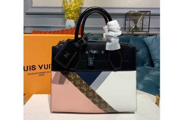 Replica Louis Vuitton M53802 LV City Steamer PM Bags Pink / White/ Navy Blue Leather