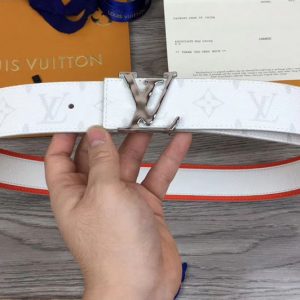 Replica Louis Vuitton M0158V LV Initiales 40mm Reversible Belt White Monogram Canvas and Taiga leather Silver LV Buckle