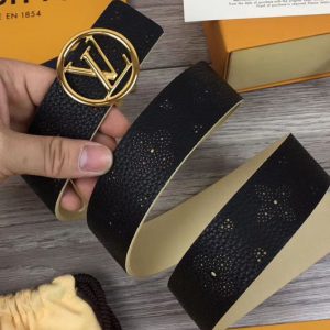 Replica Louis Vuitton M0008U LV Iconic 35MM Taurillon Leather Belts Gold Circle Buckle