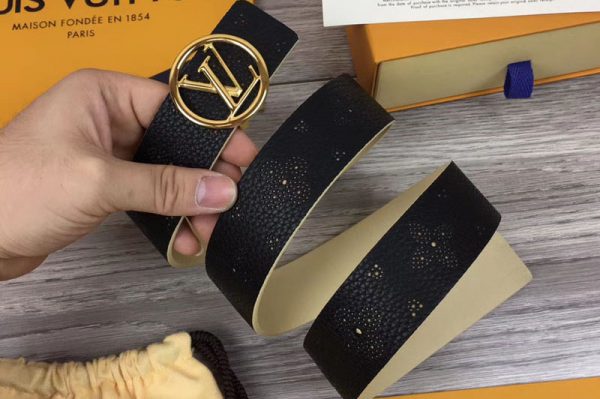 Replica Louis Vuitton M0008U LV Iconic 35MM Taurillon Leather Belts Gold Circle Buckle