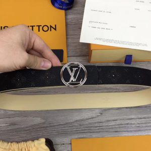 Replica Louis Vuitton M0008U LV Iconic 35MM Taurillon Leather Belts Silver Circle Buckle