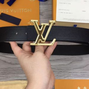 Replica Louis Vuitton M0165W LV Prism 40mm belt Black Calf leather Gold LV Buckle