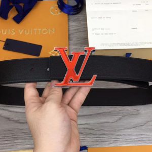 Replica Louis Vuitton M0165W LV Prism 40mm belt Black Calf leather Orange LV Buckle