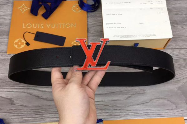 Replica Louis Vuitton M0165W LV Prism 40mm belt Black Calf leather Orange LV Buckle