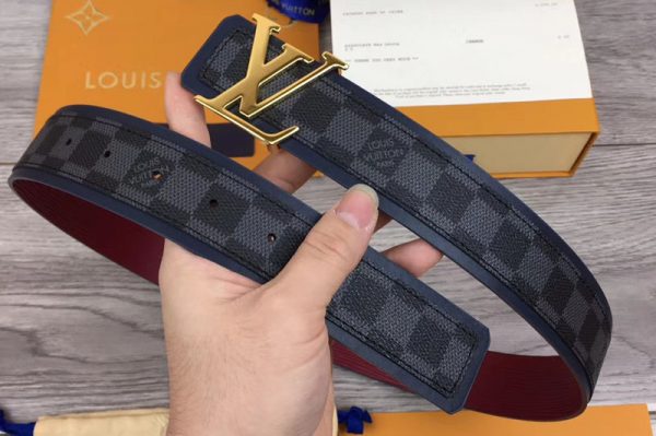 Replica Louis Vuitton M0197U LV Initiales 40mm Reversible Belt Damier Graphite Canvas Gold LV Buckle