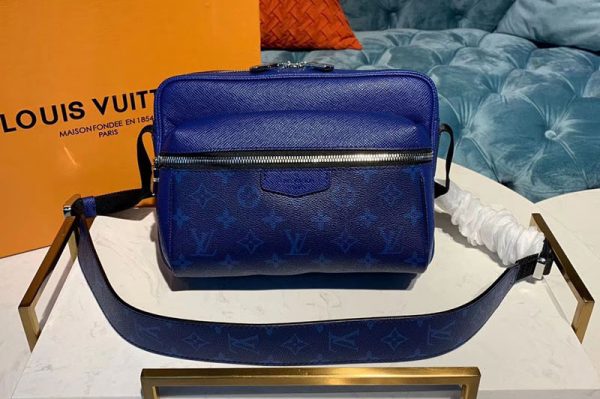 Replica Louis Vuitton M30242 LV Outdoor Messenger Bags Blue Monogram canvas and Taiga Leather