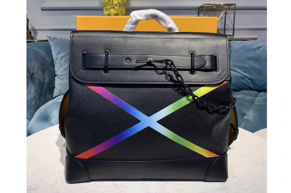 Replica Louis Vuitton M30339 Steamer PM Bags Black Taiga leather With a Rainbow Marking