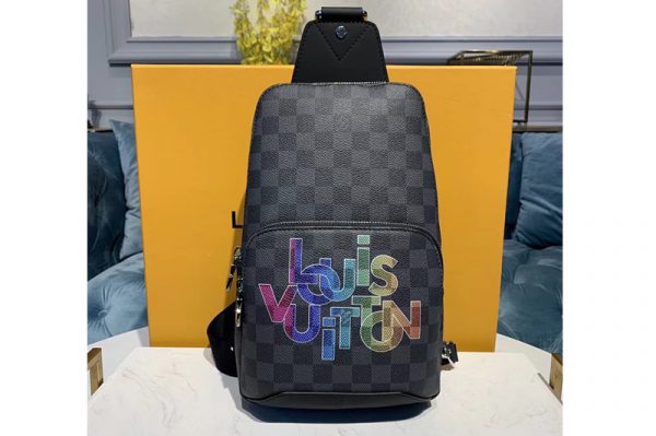 Replica Louis Vuitton N41719 LV Avenue Sling Bags Damier Graphite Canvas With Print