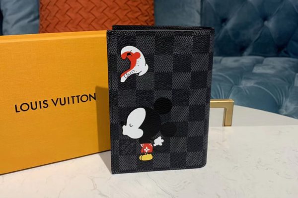 Replica Louis Vuitton M64411 LV Passport Cover Wallet Damier Graphite Canvas With Mickey
