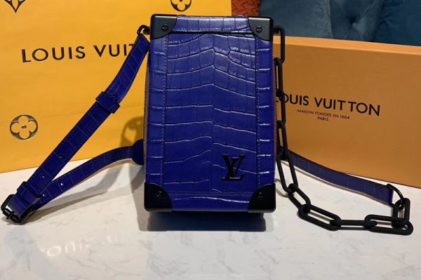 Replica Louis Vuitton M45044 LV Mini Soft Trunk Bags Blue Calf Leather Crocodile Print