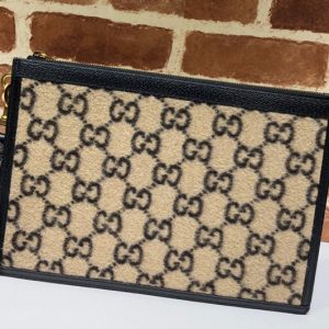 Replica Gucci 597627 GG wool pouch in Beige and Black GG wool