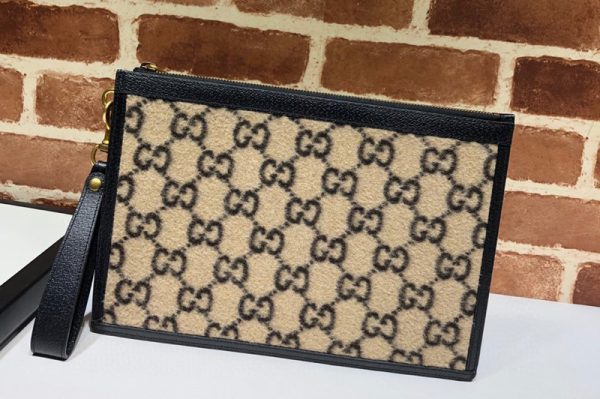 Replica Gucci 597627 GG wool pouch in Beige and Black GG wool