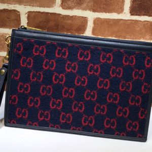 Replica Gucci 597627 GG wool pouch in Blue and red GG wool