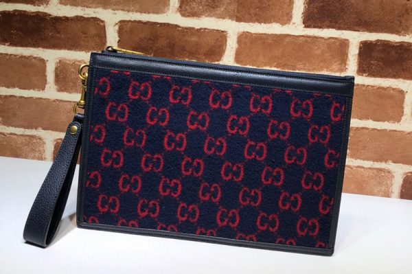 Replica Gucci 597627 GG wool pouch in Blue and red GG wool