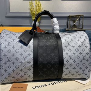 Replica Louis Vuitton M43818 LV Keepall 50 Bandouliere Travel Bags Monogram Eclipse canvas