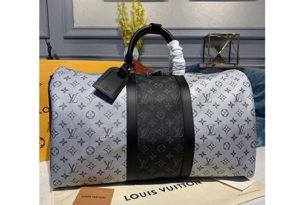 Replica Louis Vuitton M43818 LV Keepall 50 Bandouliere Travel Bags Monogram Eclipse canvas