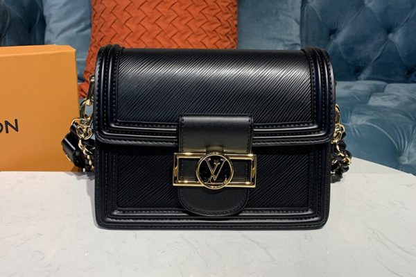 Replica Louis Vuitton M55964 LV Mini Dauphine Handbags in Black Epi leather