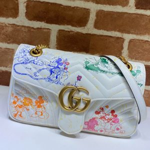 Replica Gucci ‎443497 Online Exclusive Disney x Gucci GG Marmont Small shoulder bag in White Leather