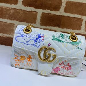 Replica Gucci ‎446744 Online Exclusive Disney x Gucci GG Marmont Mini shoulder bag in White Leather