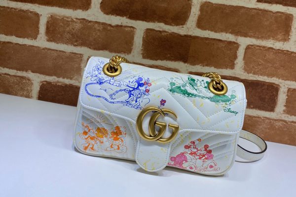 Replica Gucci ‎446744 Online Exclusive Disney x Gucci GG Marmont Mini shoulder bag in White Leather