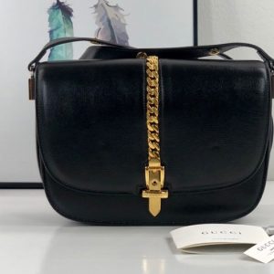 Replica Gucci 601067 Sylvie 1969 small shoulder bag in Black Leather