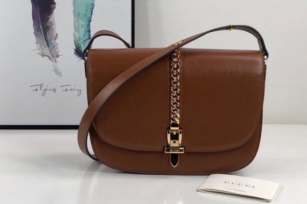 Replica Gucci 601067 Sylvie 1969 small shoulder bag in Brown Leather