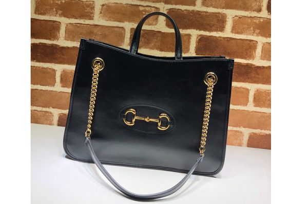 Replica Gucci 621144 Gucci 1955 Horsebit medium tote bag in Black shiny leather