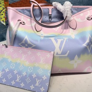 Replica Louis Vuitton M45270 LV Escale Neverfull MM tote Bag Pastel Pink Monogram Canvas