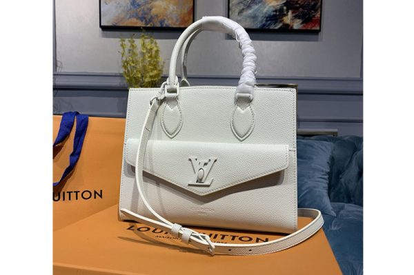 Replica Louis Vuitton M55817 LV Lockme Monochrome Tote PM Bag White soft grained calf Leather