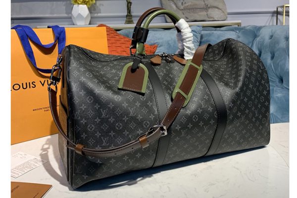 Replica Louis Vuitton M58669 LV Keepall Bandouliere 50 Bags in Monogram Eclipse Canvas