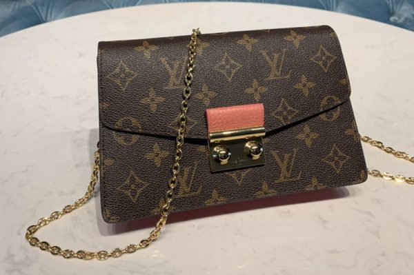 Replica Louis Vuitton M60357 LV Croisette chain wallet in Monogram canvas With Pink Leather