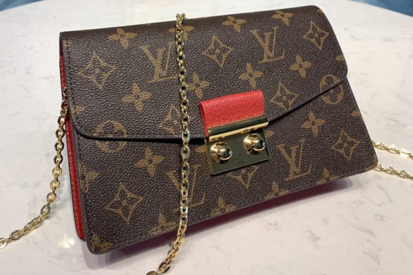 Replica Louis Vuitton M60357 LV Croisette chain wallet in Monogram canvas With Red Leather