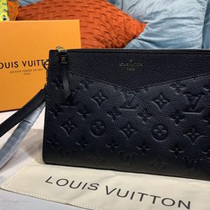 Replica Louis Vuitton M68705 LV Pochette Melanie MM Bag in Black Monogram Empreinte leather